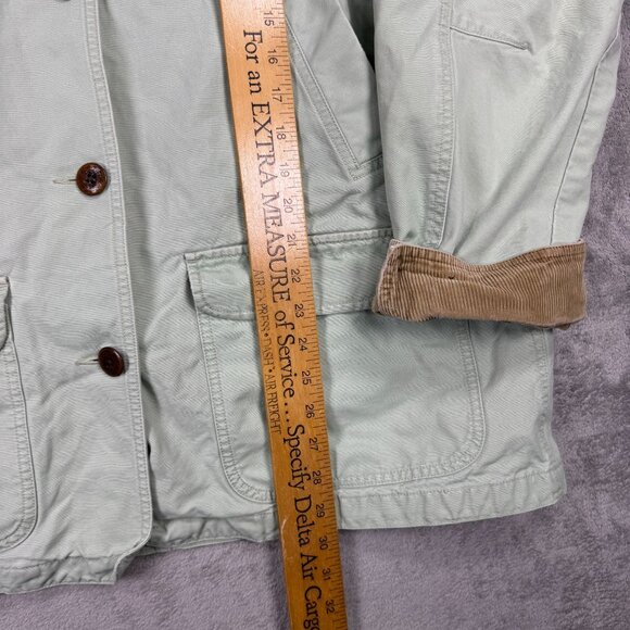 LL Bean Barn Chore Coat Womens XL Corduroy Trim Retro Field Jacket Workwear Mint - Picture 10 of 11